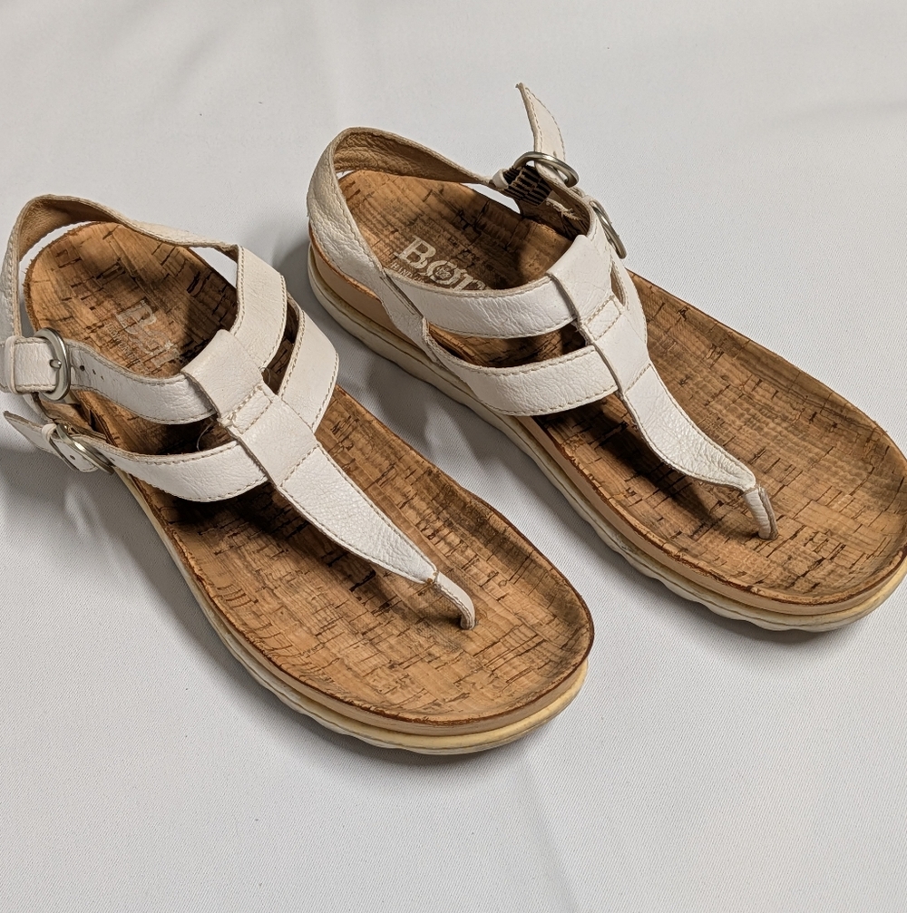 Born White Leather+ Cork Thong Sandals Size 9 - Picture 3 of 13
